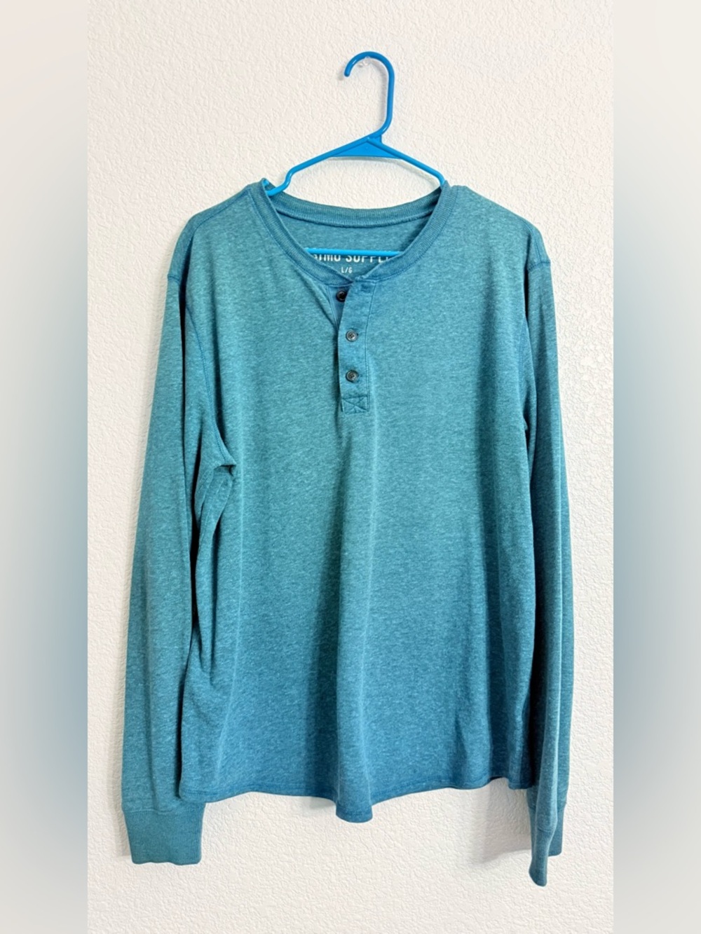 Mossimo Supply Co. Men’s Long Sleeve Henley Shirt - Heather Teal - Large
